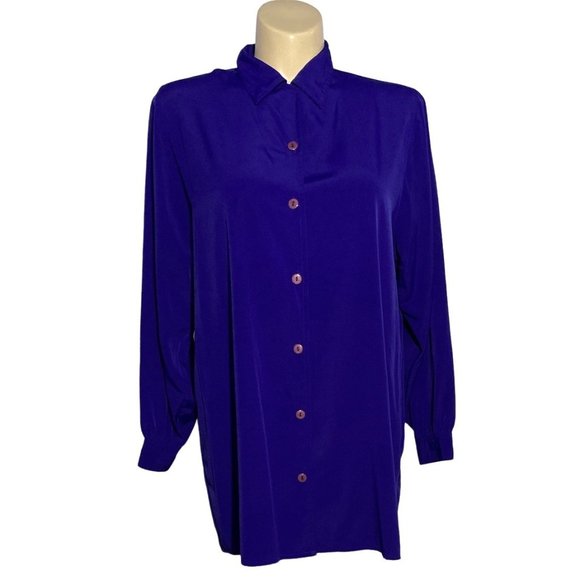 Yves St Clair 2 VTG Button Down Shirt Washable 16W Bold Violet Blue Long Full Sl - Picture 1 of 8